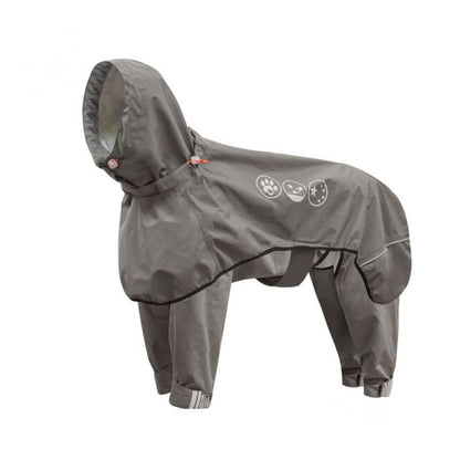 Waterproof Dog Raincoat with Reflective Hood, Four-Leg Coverage and Adjustable Fasteners