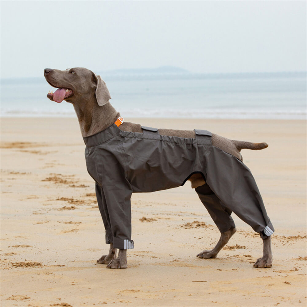 Waterproof Dog Raincoat with Reflective Hood, Four-Leg Coverage and Adjustable Fasteners