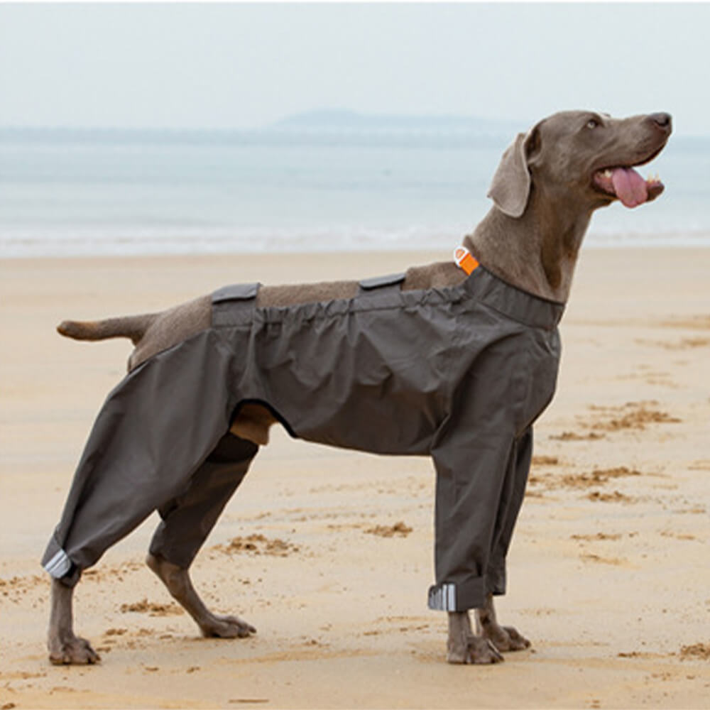 Waterproof Dog Raincoat with Reflective Hood, Four-Leg Coverage and Adjustable Fasteners