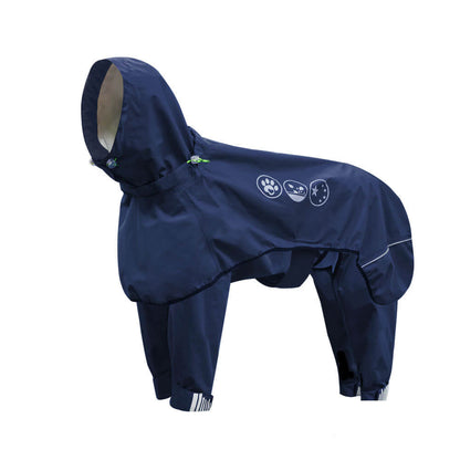 Waterproof Dog Raincoat with Reflective Hood, Four-Leg Coverage and Adjustable Fasteners