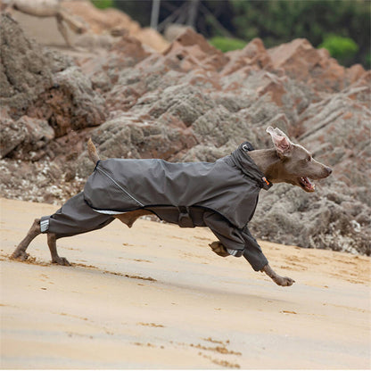 Waterproof Dog Raincoat with Reflective Hood, Four-Leg Coverage and Adjustable Fasteners