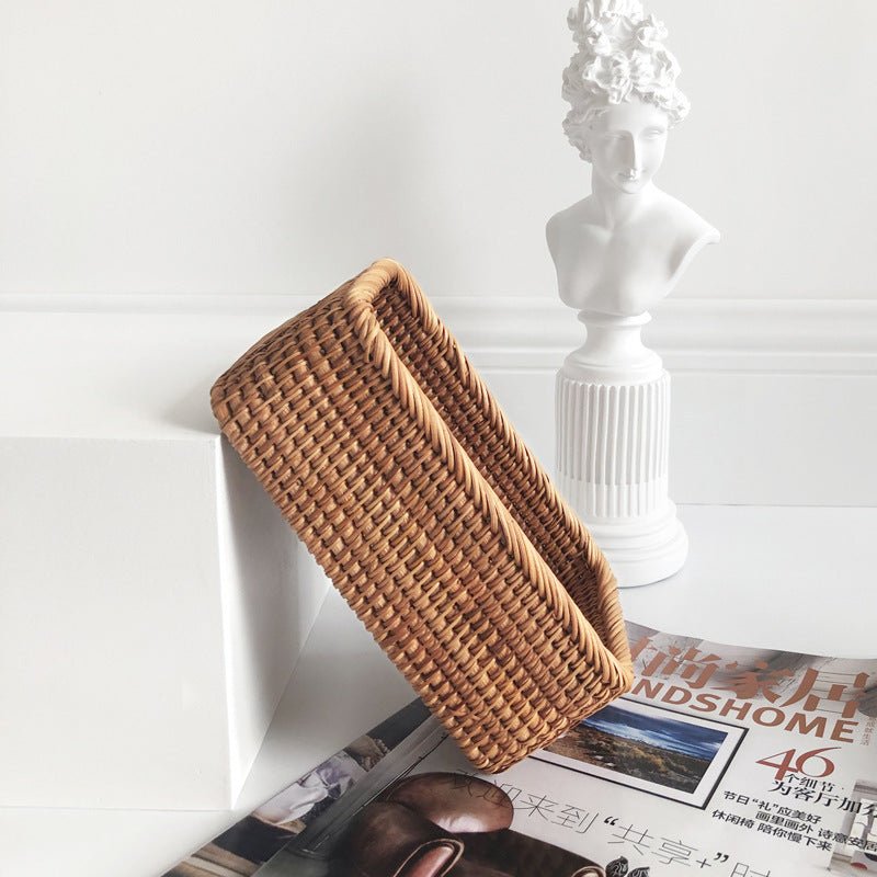 Handmade Natural Rattan Wicker Storage Baskets, Rectangular Shelf Organisers in Small, Medium, Large
