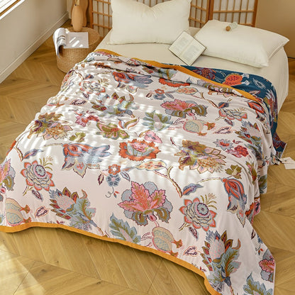 Reversible Floral Cotton Blanket - Dual-Sided Vintage Garden Print Throw