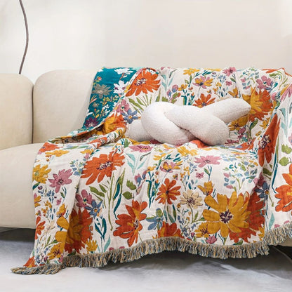 Wildflower Garden Cotton Blanket - Lightweight Floral Throw for Sofa, Bed & Travel