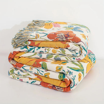 Wildflower Garden Cotton Blanket - Lightweight Floral Throw for Sofa, Bed & Travel