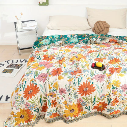 Wildflower Garden Cotton Blanket - Lightweight Floral Throw for Sofa, Bed & Travel