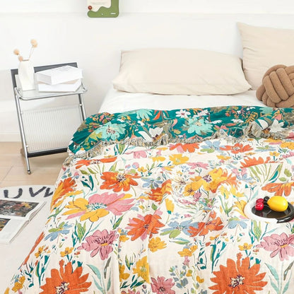 Wildflower Garden Cotton Blanket - Lightweight Floral Throw for Sofa, Bed & Travel
