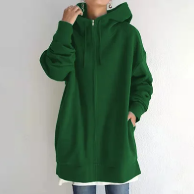 Women's Cozy Oversized Zip Hoodie with Soft Fabric, Relaxed Fit and Full-Zip Front