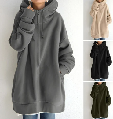 Women's Cozy Oversized Zip Hoodie with Soft Fabric, Relaxed Fit and Full-Zip Front
