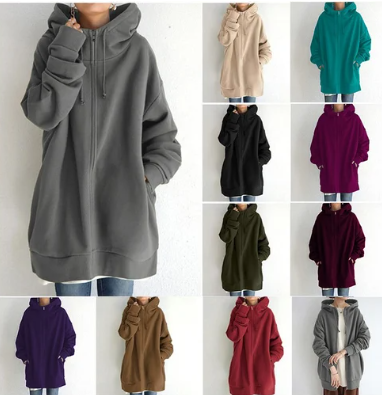 Women's Cozy Oversized Zip Hoodie with Soft Fabric, Relaxed Fit and Full-Zip Front