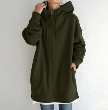 Women's Cozy Oversized Zip Hoodie with Soft Fabric, Relaxed Fit and Full-Zip Front