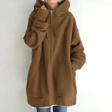 Women's Cozy Oversized Zip Hoodie with Soft Fabric, Relaxed Fit and Full-Zip Front