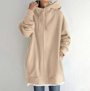 Women's Cozy Oversized Zip Hoodie with Soft Fabric, Relaxed Fit and Full-Zip Front
