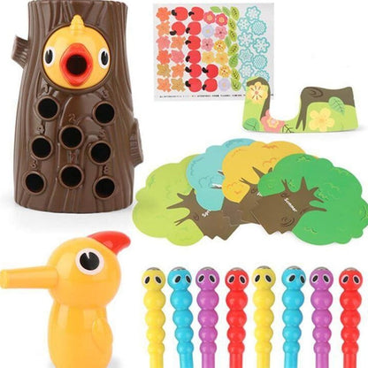 Magnetic Bird Feeding Toy for Toddlers, Wooden Color-Sorting Learning Game Toy Set
